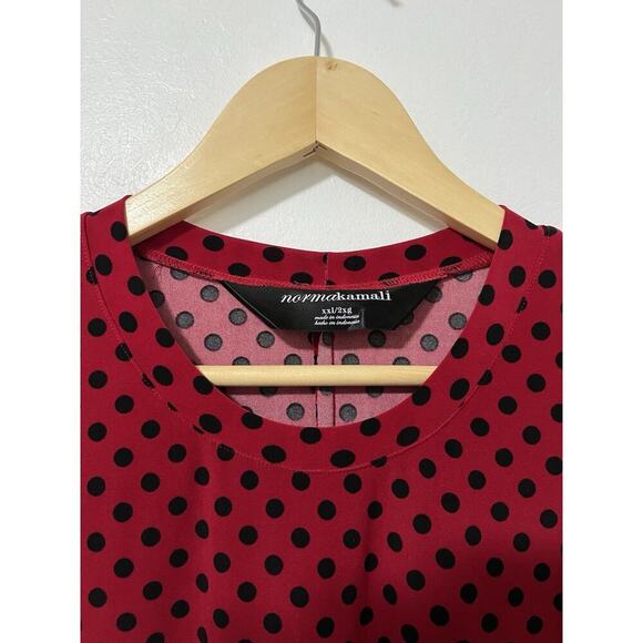 Norma Kamali Womens Jersey Polka Dot Top Size 2XL Red Stretch Retro Office 50s - Picture 4 of 6